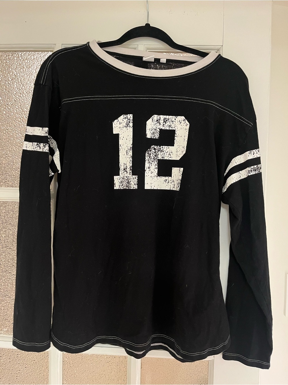 TNA Black Long Sleeve Football Style Tee with White Trim